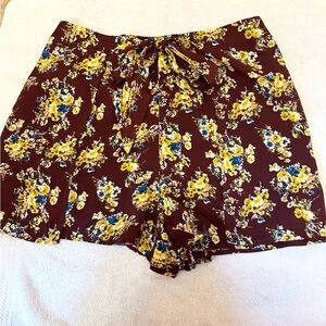 Size Medium Xhilaration Wrap Shorts, Brown,and Yellow Blue floral, tie waist